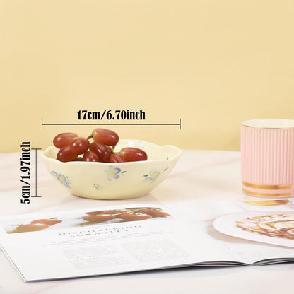 Koythin Salad Bowls, Cute Blue Flower Ceramic Bowl for Pasta, Cereal, Fruit, Soup, Dishwasher & Microwave Safe