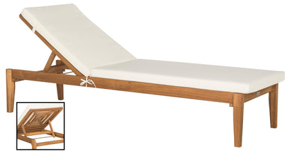 SAFAVIEH Outdoor Collection Arcata Natural Solid Wood/Beige Cushion Adjustable Chaise Lounge Chair (PAT6730A)
