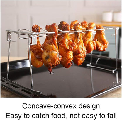 Zerodis 2 Pcs Chicken Leg Wing Grill Rack, 12 Slots Stainless Steel Barbecue Roaster Stand for Outdoor Cooking