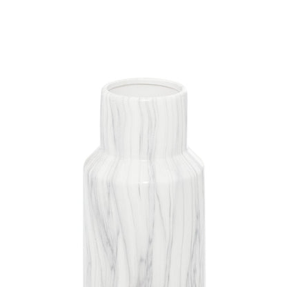 Deco 79 Ceramic Decorative Vase Faux Marble Centerpiece Vase, Flower Vase for Home Decoration 6" x 6" x 15", White