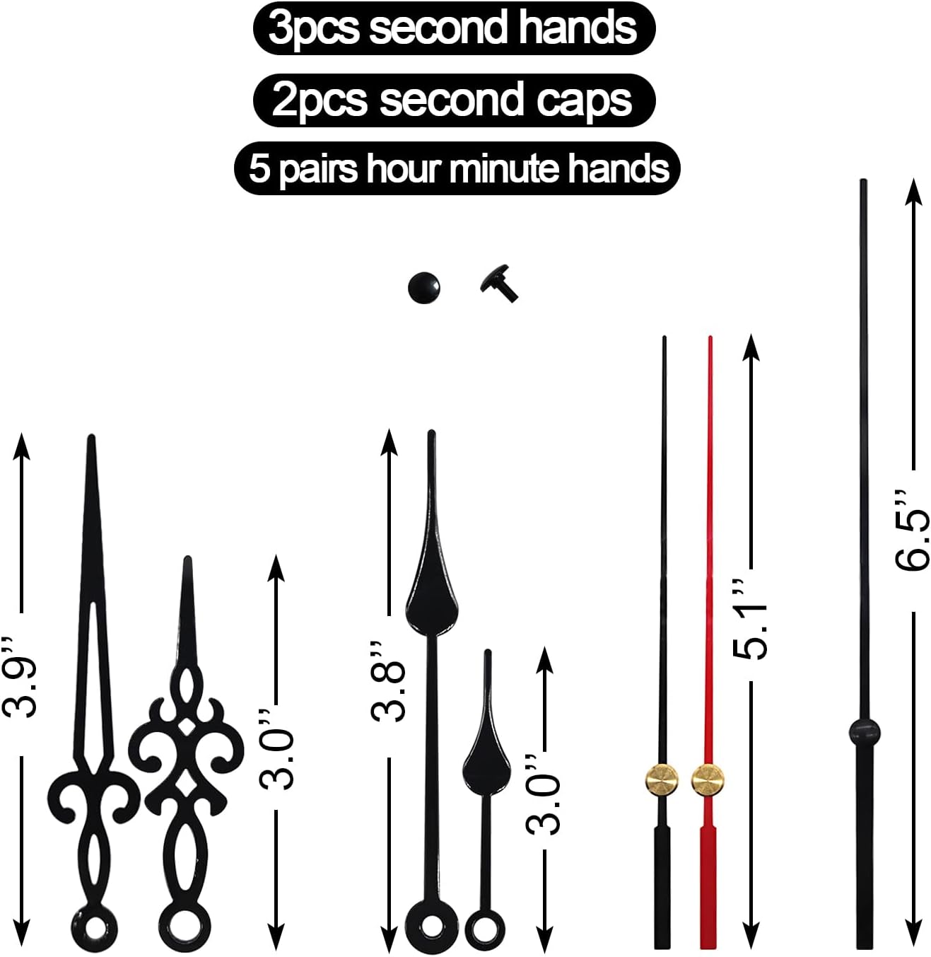 2pcs Silent Quartz Clock Movement, Long and Short Shaft with 5 Sets Hands for DIY Wall Clock