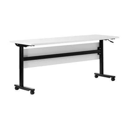 Flash Furniture Palmer Commercial Nesting Flip Training Table, Heavy-Duty Steel Frame and T-Legs, Modesty Panel, 1" Thick Tabletop, 72" x 24", White Top/Black Frame