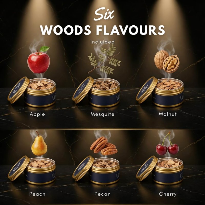 Whiskey Smoker Kit – Cocktail Smoking Kit for Smoked Whiskey, Bourbon & Old Fashioned Drinks, Wooden Gift Box Set with 6 Wood Chip Flavors and Smoking Tools