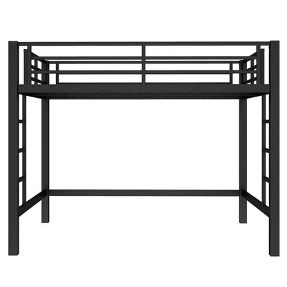 KEIKI Queen Loft Bed with Climbing Ladder for Adults，Heavy Duty Bunk Beds with Guardrails, Metal Bedframe for Bedroom, Black