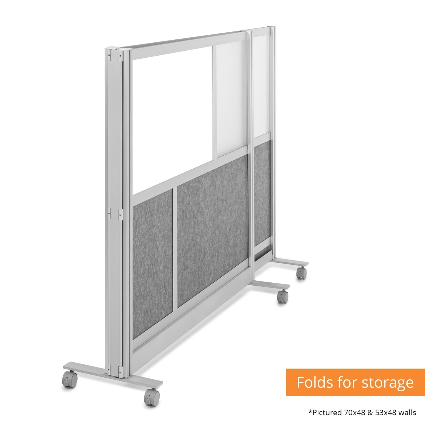 Modular Wall Partition Room Divider Bundle - Gray 70"x48" + 53"x48", 2 Cubicle Walls, Hinge & Casters for Flexible Office Divider & Room Divider Wall