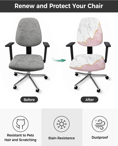Vandarllin Office Chair Cover, White Gold Blush Pink Stretchable Universal Slipcover with Abstract Marble Agate Design