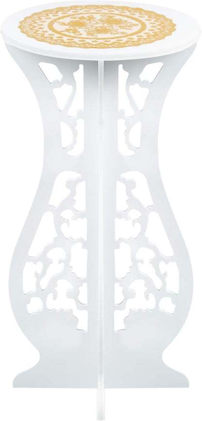 Asian Home (20.5" 10" Beautiful White PVC Board Flower Plant and Vase Stand Display with Intricate Carvings and Gold