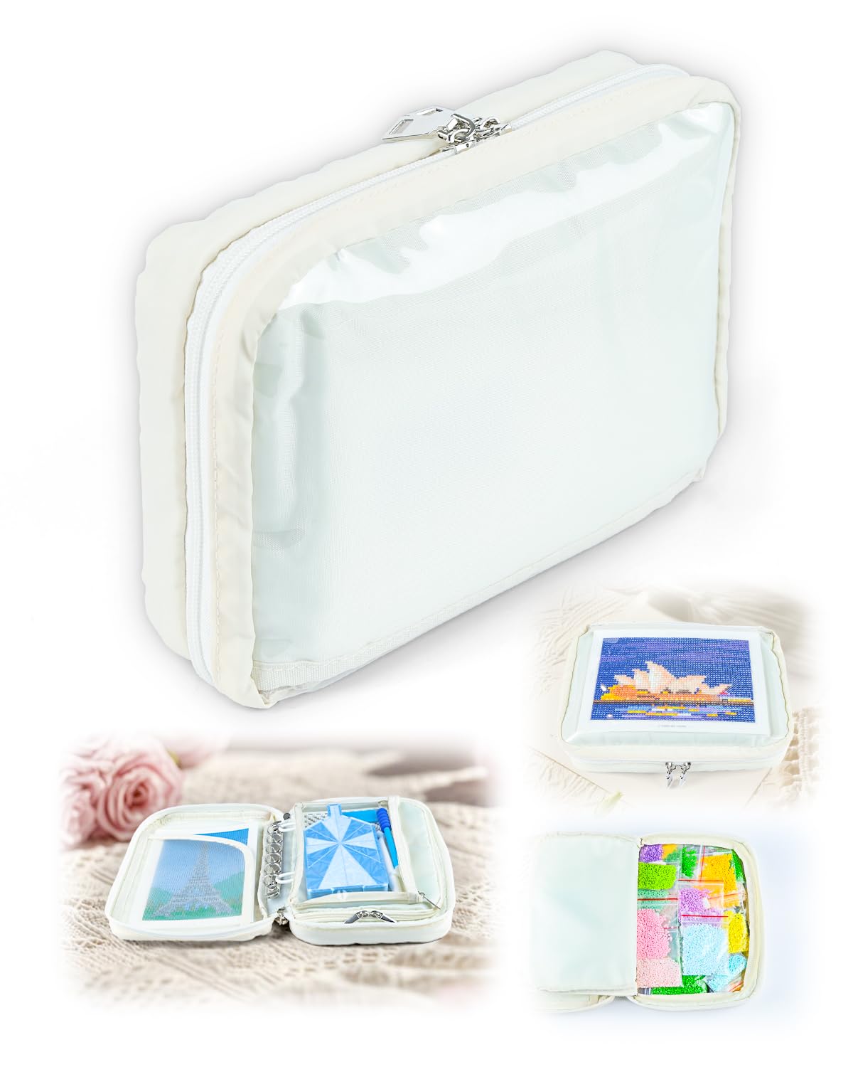 ForeverYoung All-in-One Diamond Art Storage Bag with Separate Sections for 7-Inch Small Diamond Art Kits, Portable & Travel-Friendly, Diamond Painting Accessories and Tools for Lovers (Bag Only)