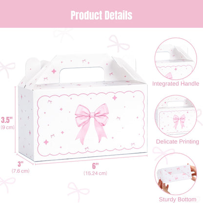 48 Count Pink Bow Treat Boxes Party Favors - 6x3.5x2.9 Inch Goodie Gift Boxes, Cute Bow Themed Candy Dessert Boxes for Birthday, Bridal & Baby Shower, Bachelorette, Engagement Party Supplies,4 Assorted Designs