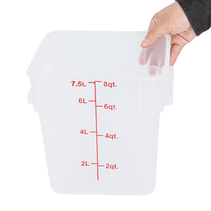 Restaurantware Food Storage Container 10 Pack of 8 qt Plastic Kitchen Storage Bin with Volume Markers Space-Efficient Design Dishwasher-Safe Polypropylene Translucent