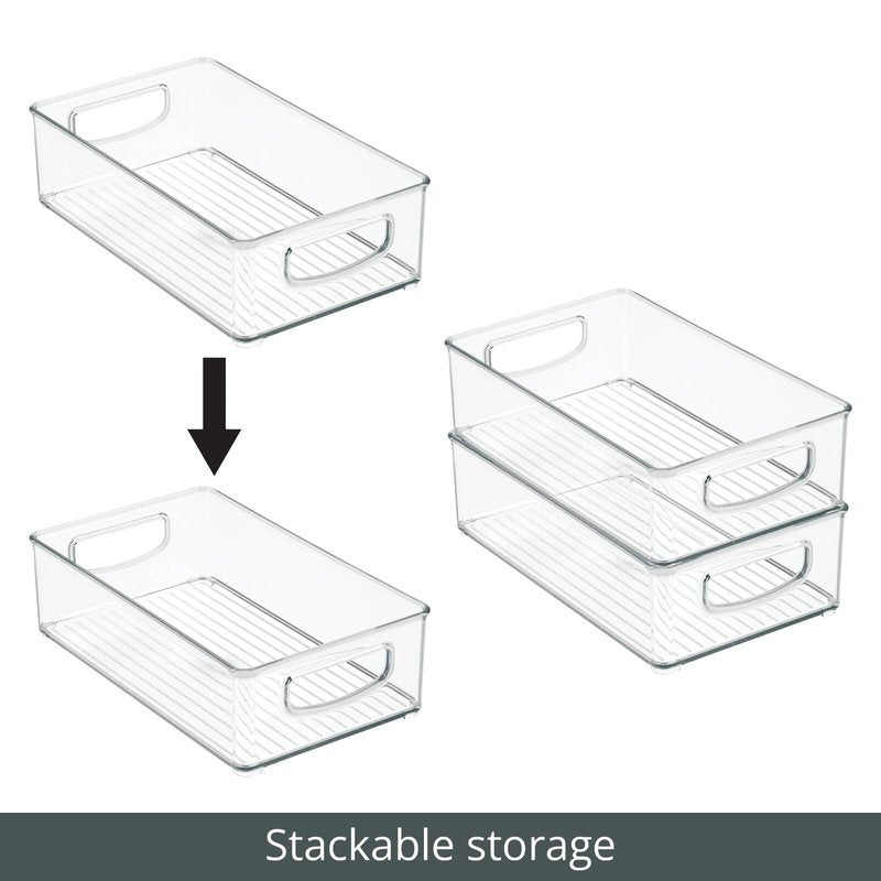 mDesign Kitchen Cabinet and Pantry Storage Organizer Bins - Pack of 4, Shallow, Clear