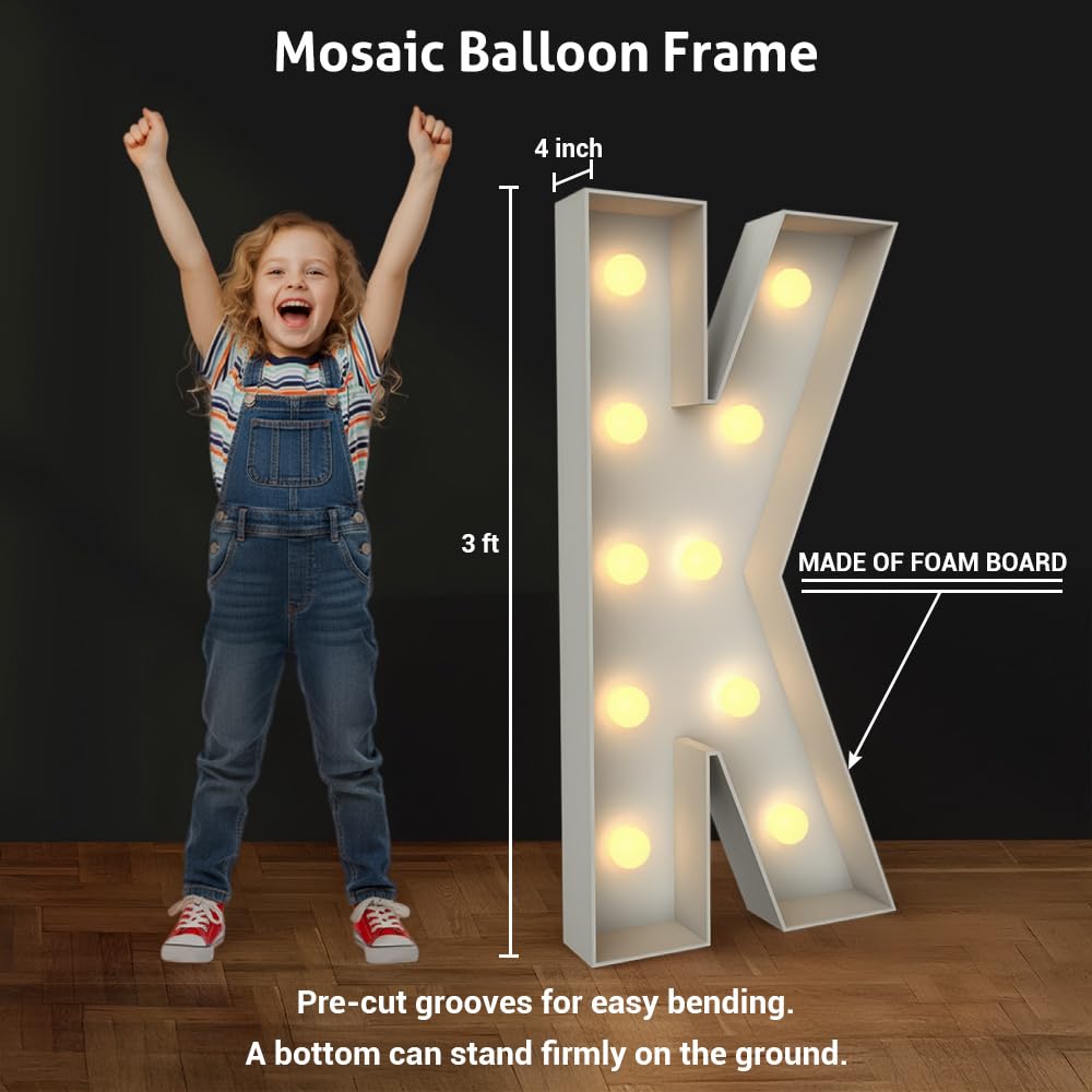 Light up Letters 3ft Marquee Giant Light up Letters K LED Letter Lights Lighted Letter Pre-Cut Foam Board for Birthday Christmas Graduation Party Decorations Letras Con Luces Para Decorar Fiestas