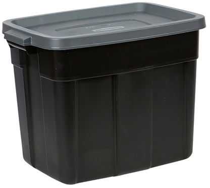 Rubbermaid 6-Pack Heavy Duty Durable 3 GAL Totes for Storage with Snap Lids and Handles, Plastic Storage Bins Stackable Black Gray for Home and Garage (3 GAL - 6 Pack Solid Black and Grey)