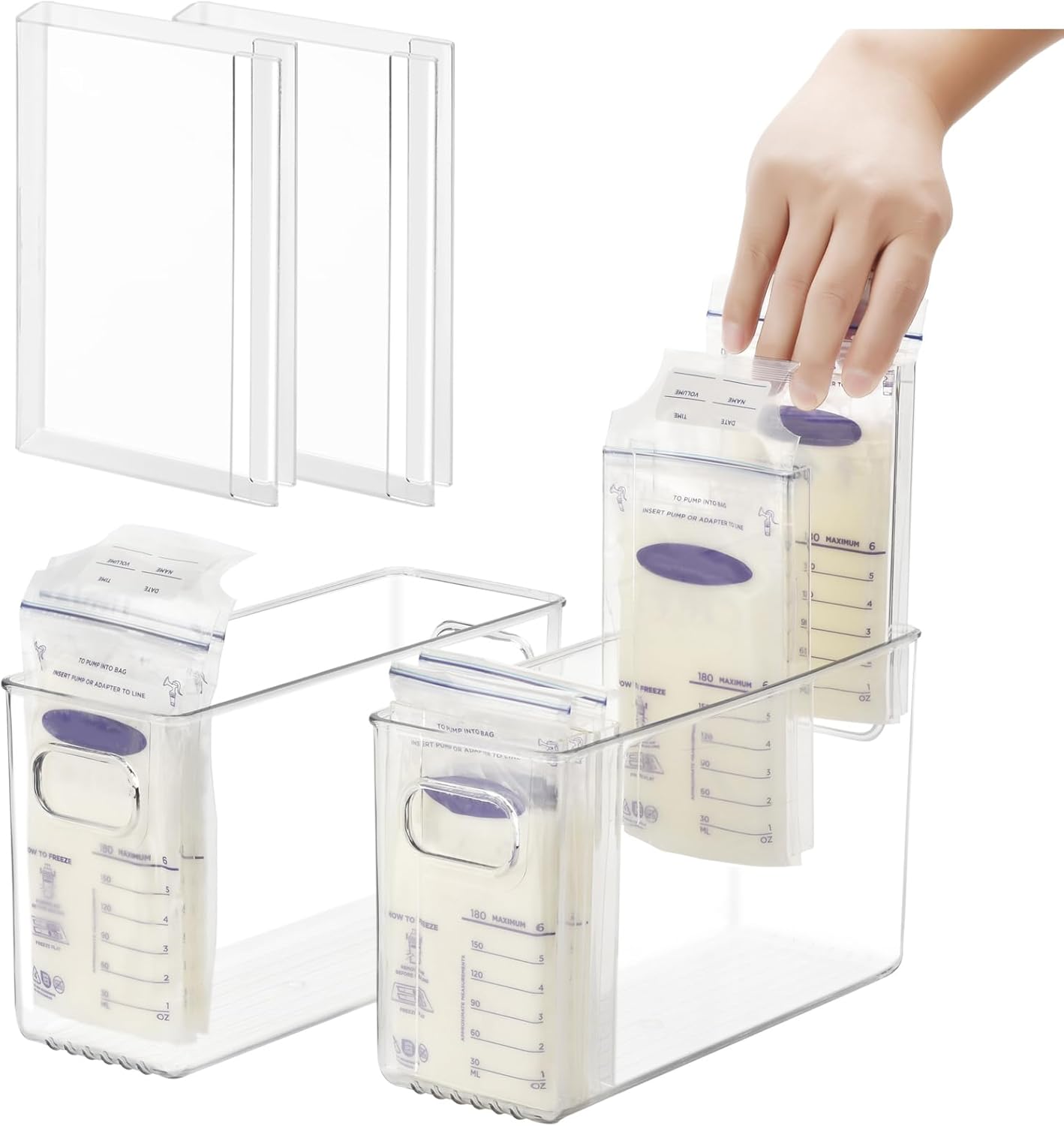 Ugotfeels Space(2 Pack) Breastmilk Storage Container with Freezer Flattener Kit to Flatten Standing Breast Milk Bags