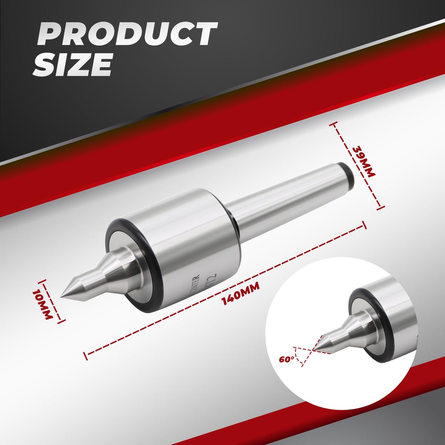 Nakkaa Lathe Center MT2 Live Center 0.0002" High Accuracy 60 Degree with 18mm Shank Diameter for Lathe Wood Metal Turning Tool