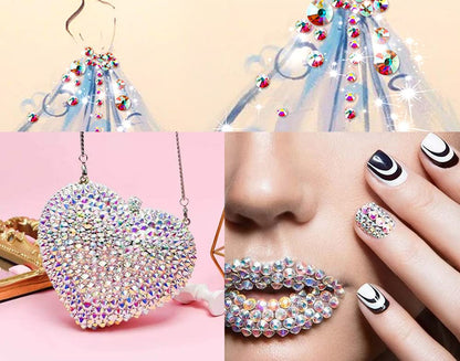 Massive Beads 6500pcs+ Flatback Glass Hotfix Iron On Rhinestones Crystal for DIY Making with 1 Tweezer & 1 Picking Pen for Shoes, Clothes, Face Art, Bags, Manicure (Crystal AB, 6-Sizes)