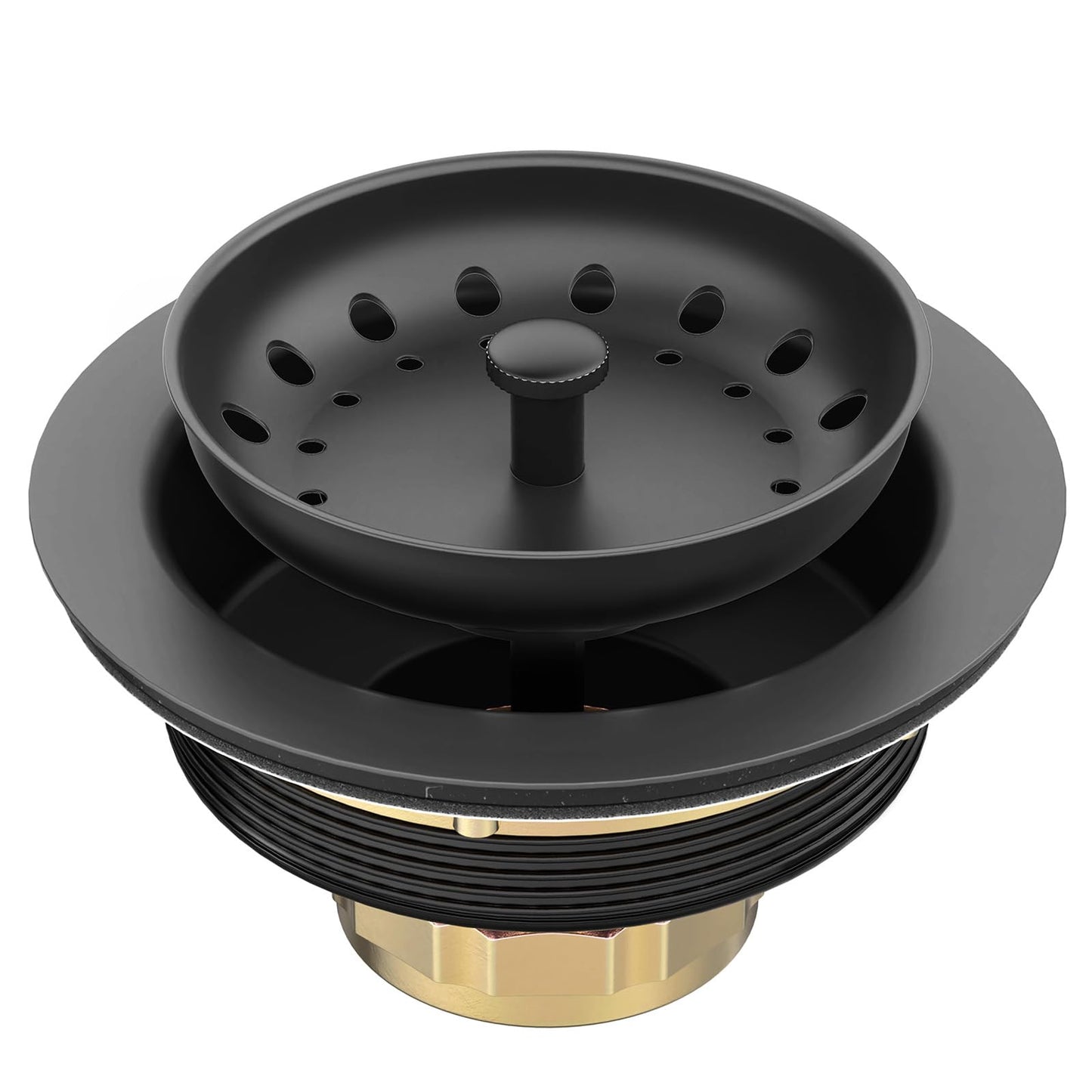 BOTEMY Stainless Steel Black Sink Drain Strainer Kit 3-1/2 inch Kitchen Drain Assembly with Metal Center Knob Basket Stopper Replacement for Standard Kitchen Sinks, Matte Black