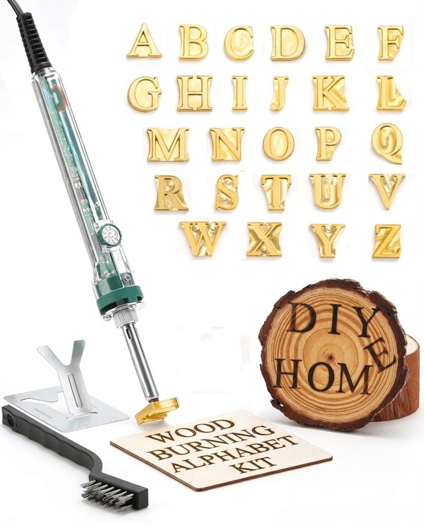 Arokimi 1/2" Wood Burning Letter Kit, 26 Pcs Alphabet Branding Iron for Wood Leather Hats BBQ Bread, With an 80W Electric Branding Iron