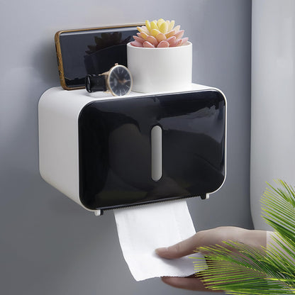 2026 Upgraded Toilet Paper Holder for Wall – Adhesive, No Drilling – Fits Standard Rolls Up to 5.1" Diameter – 11LBS Capacity, 15oz Thickened ABS, 8.3" Wide Shelf – Waterproof for Bathroom, RV, Black