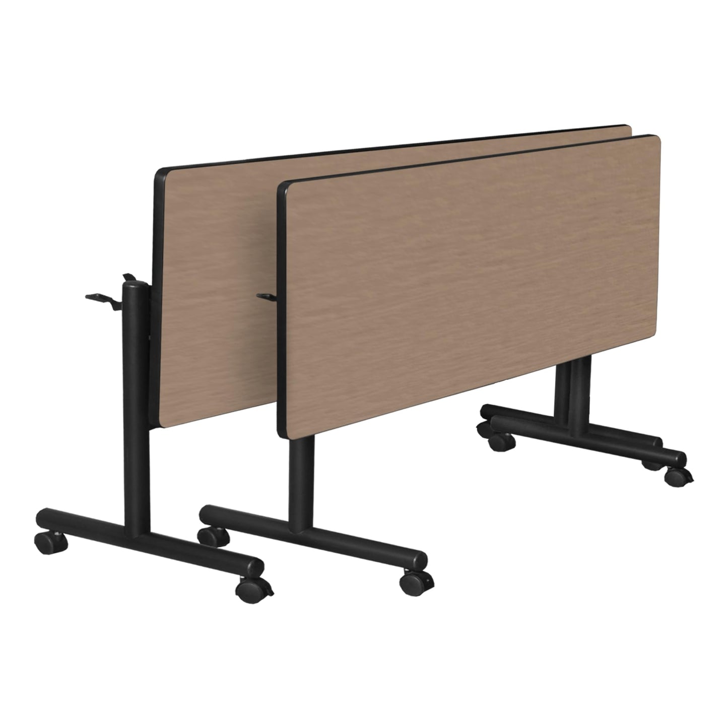Regency Kobe 72 x 30 in. Flip-Top Training Nesting Table- Noble Oak, 2 M Stack Chairs- Black