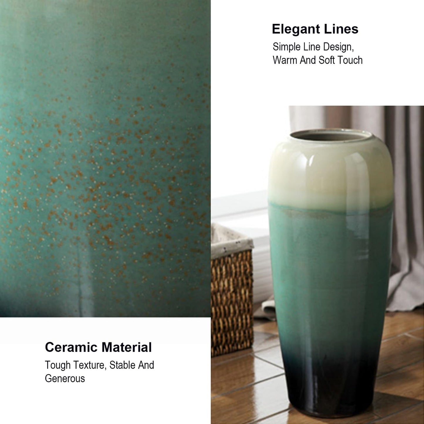 SGeneE Large Floor Vase, 27" Tall Flower Vase, Ceramic Decorative Vase for Living Room Modern Home Decor Bedroom Office Décor (Green 24inch)