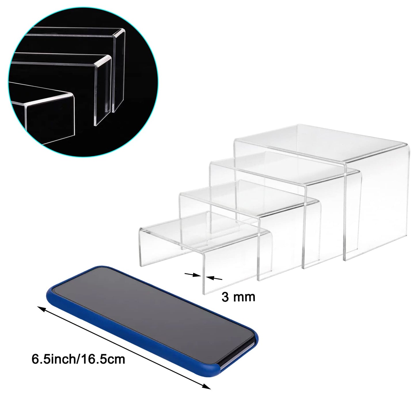 Cerpourt 8Pcs Acrylic Display Risers(6",5",4" 3") Clear Product Stand,Cupcakes Holder Dessert Display Transparent Showcase Stands, Candy Bar Risers, Acrylic Lifts Display for Figures