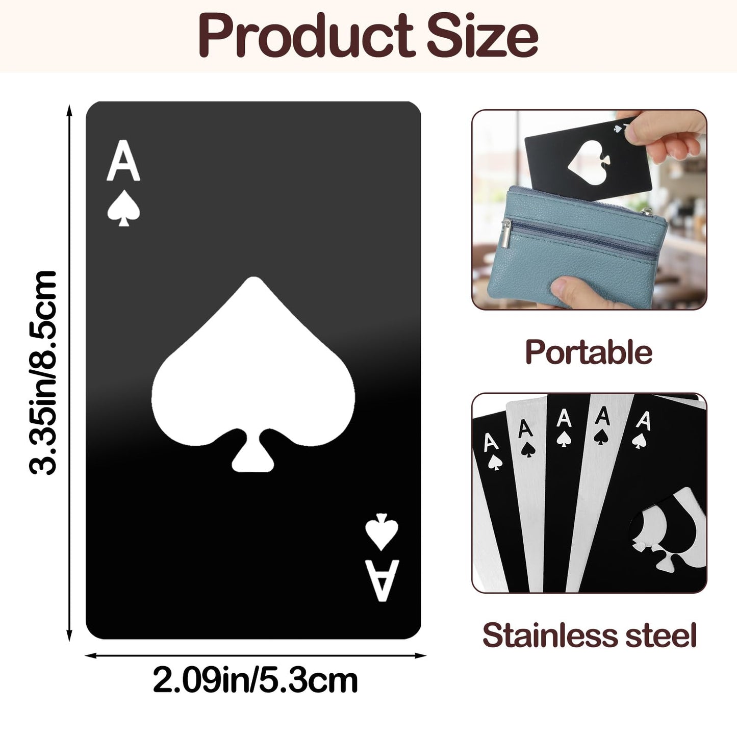 40Pcs Ace of Spades Bottle Openers, Poker Card Bottle Openers Portable Stainless Steel Can Opener Credit Card Size Beer Bottles Can Cap Opener for Wallet Pocket Wedding Party Good Gift