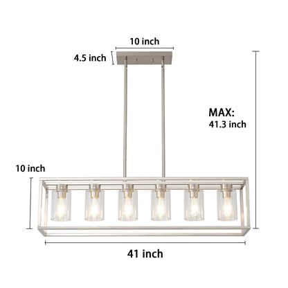 XILICON Dining Rooms Brushed Nickel Chandeliers,Kitchen Island Farmhouse Lighting Fixture Industrial Rustic Ceiling Hanging 6 Light Modern Pendant Light with Glass Shade