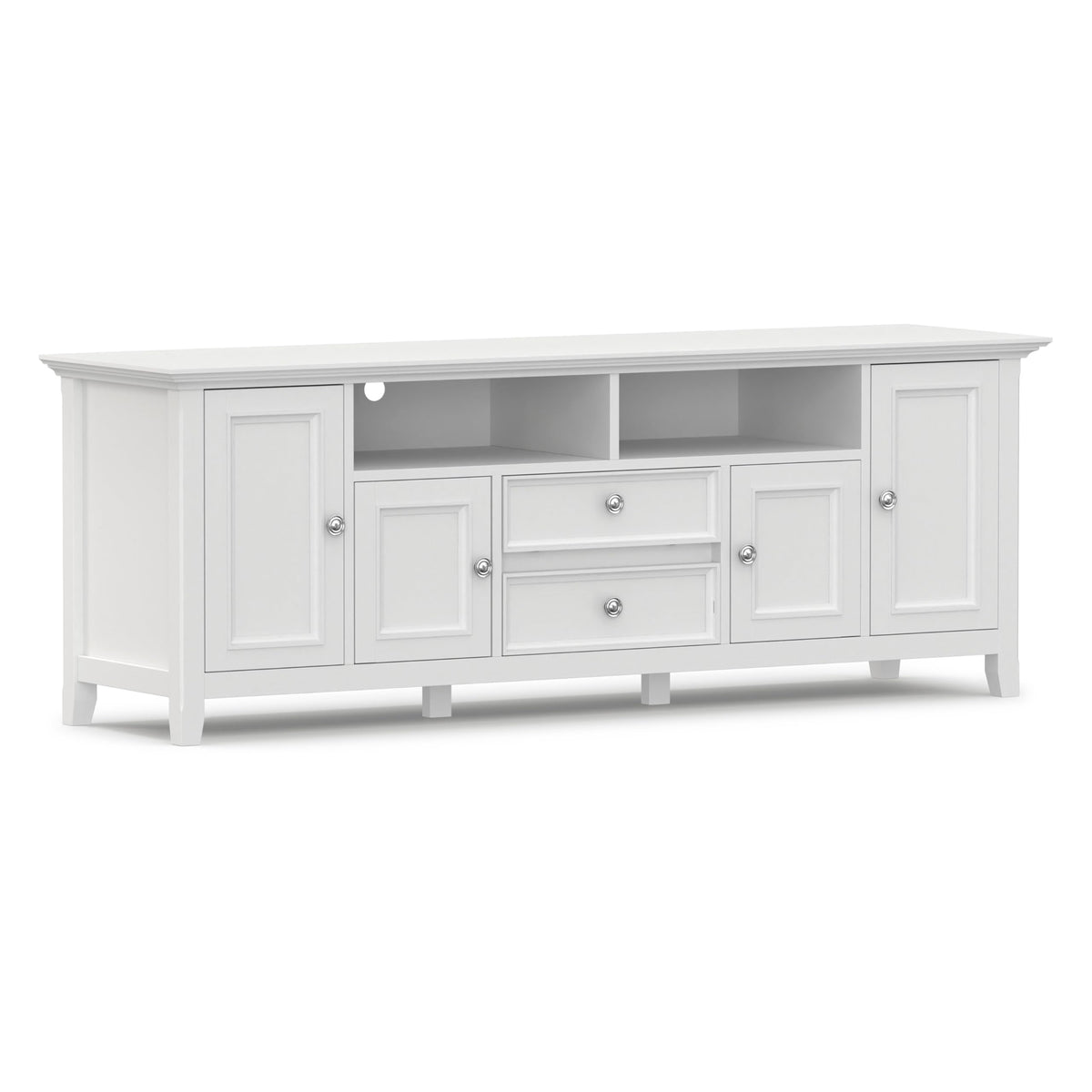 SIMPLIHOME Amherst TV Stand - 72 inch Wide Solid Wood Media Console in White, Transitional Entertainment Center for Living Room for TVs up to 80 Inches with Shelves and Cable Management