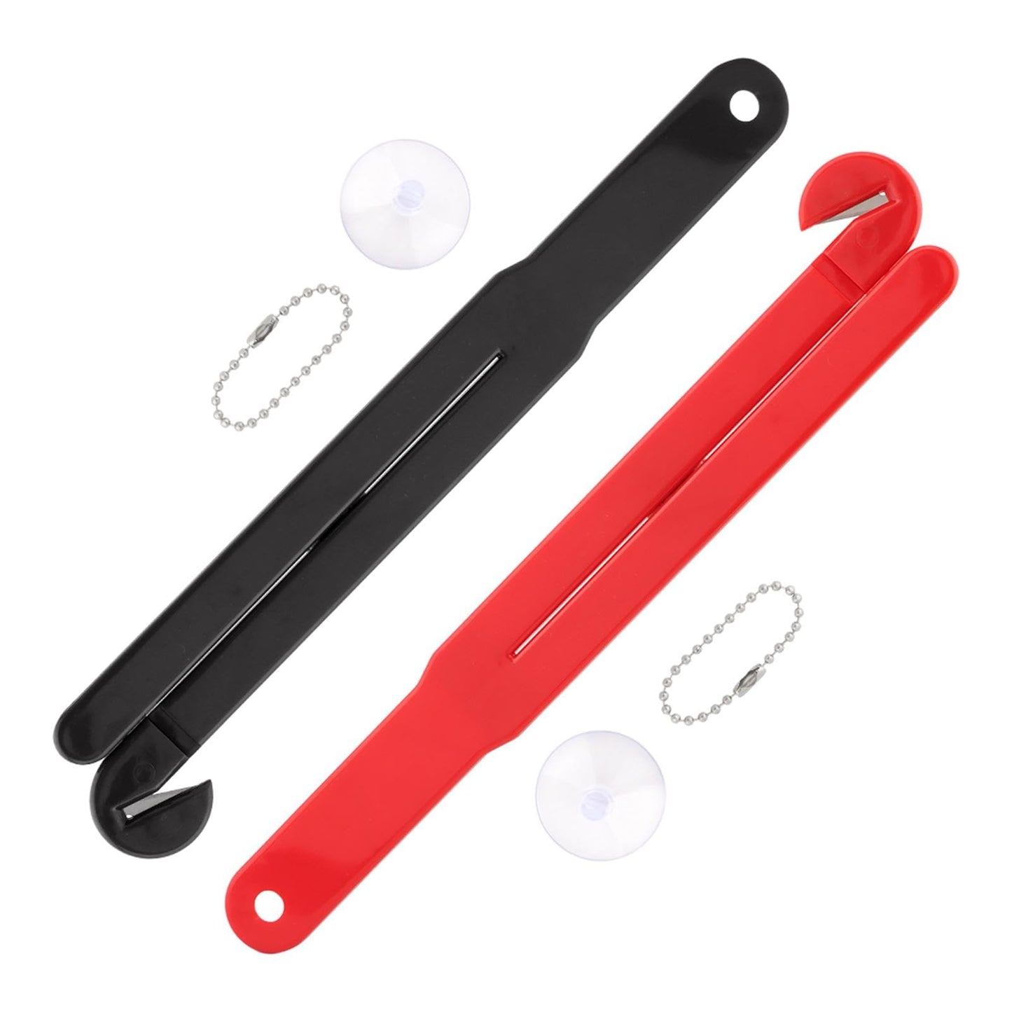 2pcs Food Bag Pouch Cutter Opener with Stainless Steel Blade and Squeezer for Home Kitchens, Includes Hang Chain and Suction Cup for Easy Storage(COLOR:Black+Red)