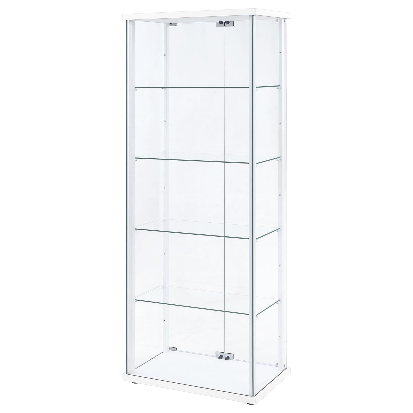 Coaster Home Furnishings - Delphinium - Glass - 4-Shelf Curio Cabinet with Wood Top and Base, Two Doors, and Chrome Hardware - Living Room - 64-Inch - White - 950170WHT