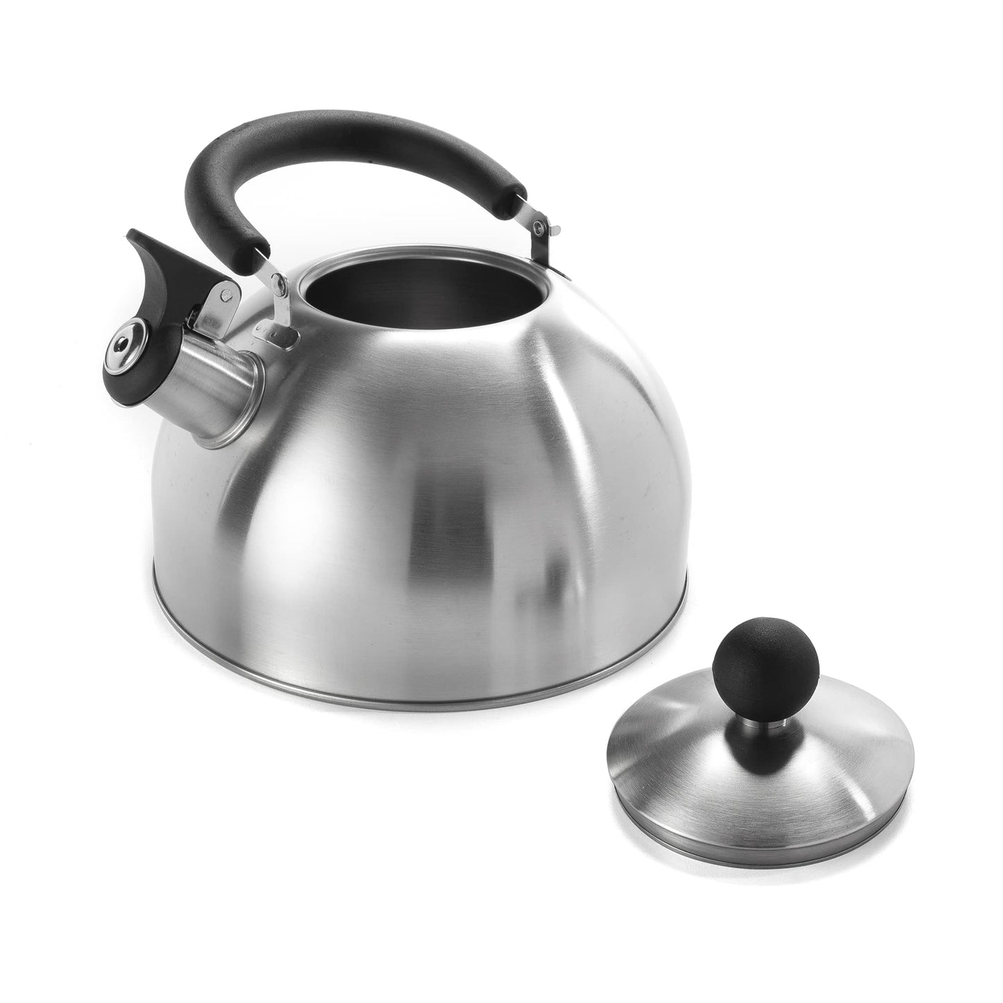 Dominion 2.1 Quart Stainless Steel Whistling Tea Kettle, Ergonomic Handle, Anti-Heat Handle, The Perfect Stovetop Tea and Water Boilers for Your Home, Dorm, Condo or Apartment, Brushed Satin
