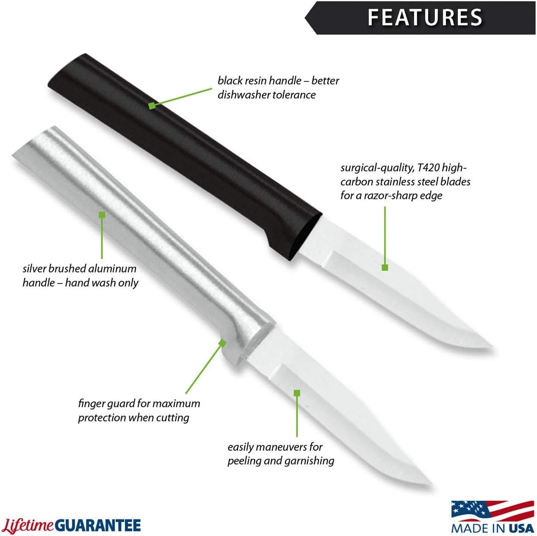 RADA Cutlery Peeling Paring Knife (R102), 2.5" Stainless Steel Hollow Ground Blade, Silver Handle, Made in USA