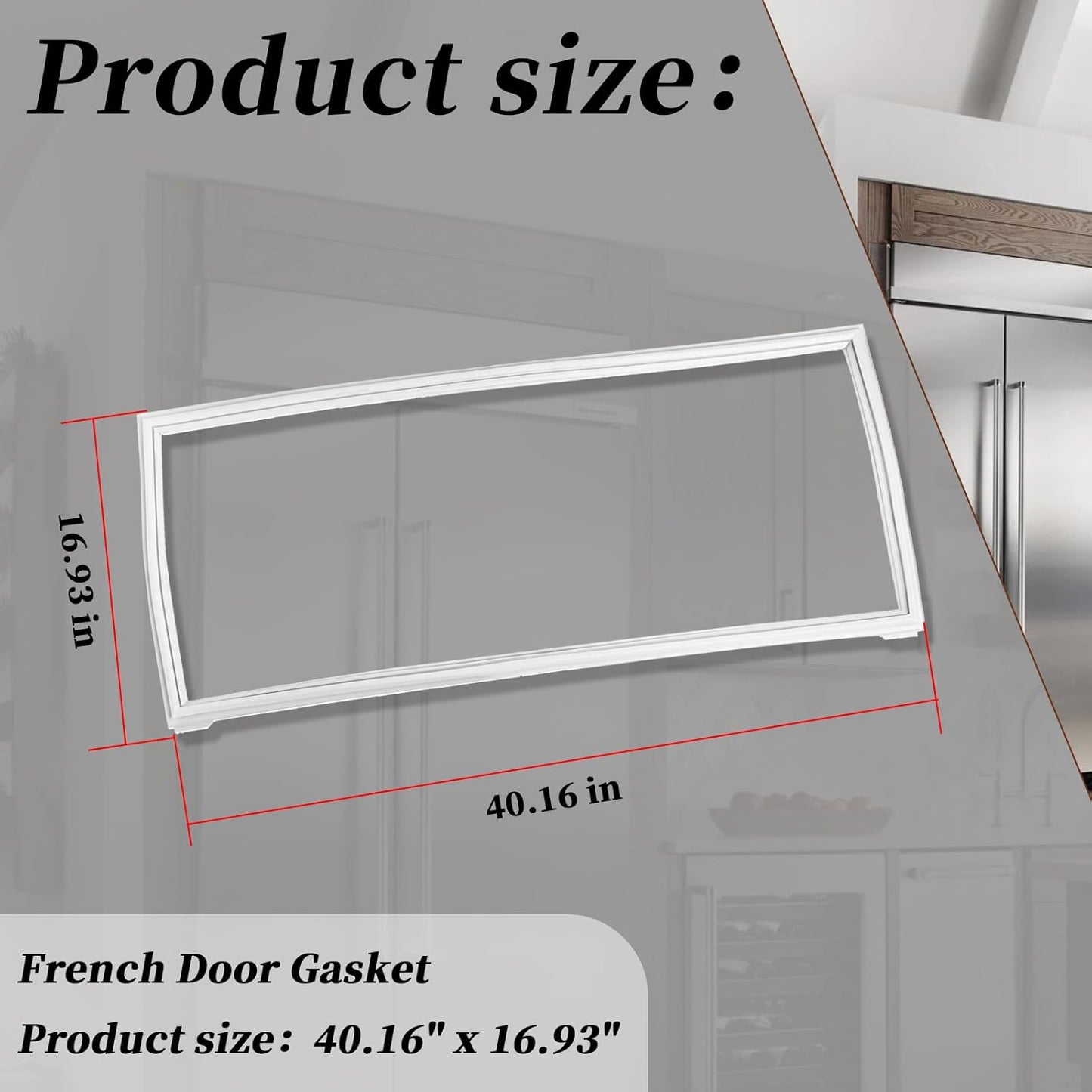 Refrigerator French Door Gasket Compatible with Whirlpool Kenmore Seal W10830162 W10443225 W10179332, Approx. 40.16" x