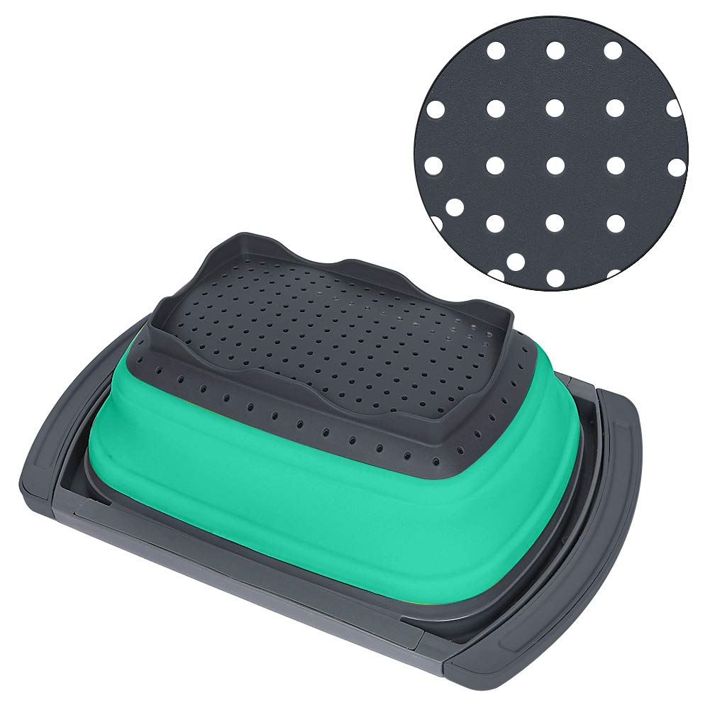 Qimh Colander collapsible, Colander Strainer Over The Sink Vegetable Fruit Strainer Basket (6 Quart) with Extendable Handles, New Kitchen Essentials
