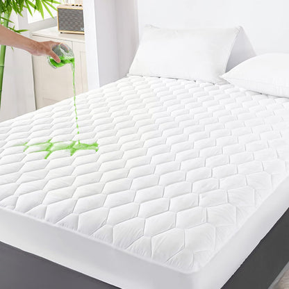 21" GRT Queen Mattress Protector Waterproof, Rayon from Bamboo, Cooling Quilted Fitted Mattress Pad, Noiseless