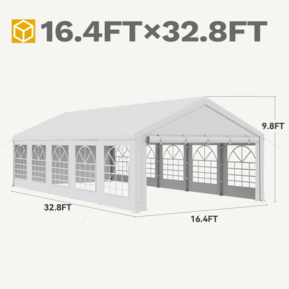 DWVO 16x32ft Party Tent Outdoor Heavy Duty Wedding Event Shelters Galvanized Canopy with Upgraded Large Roof, Removable PVC Sidewalls, White