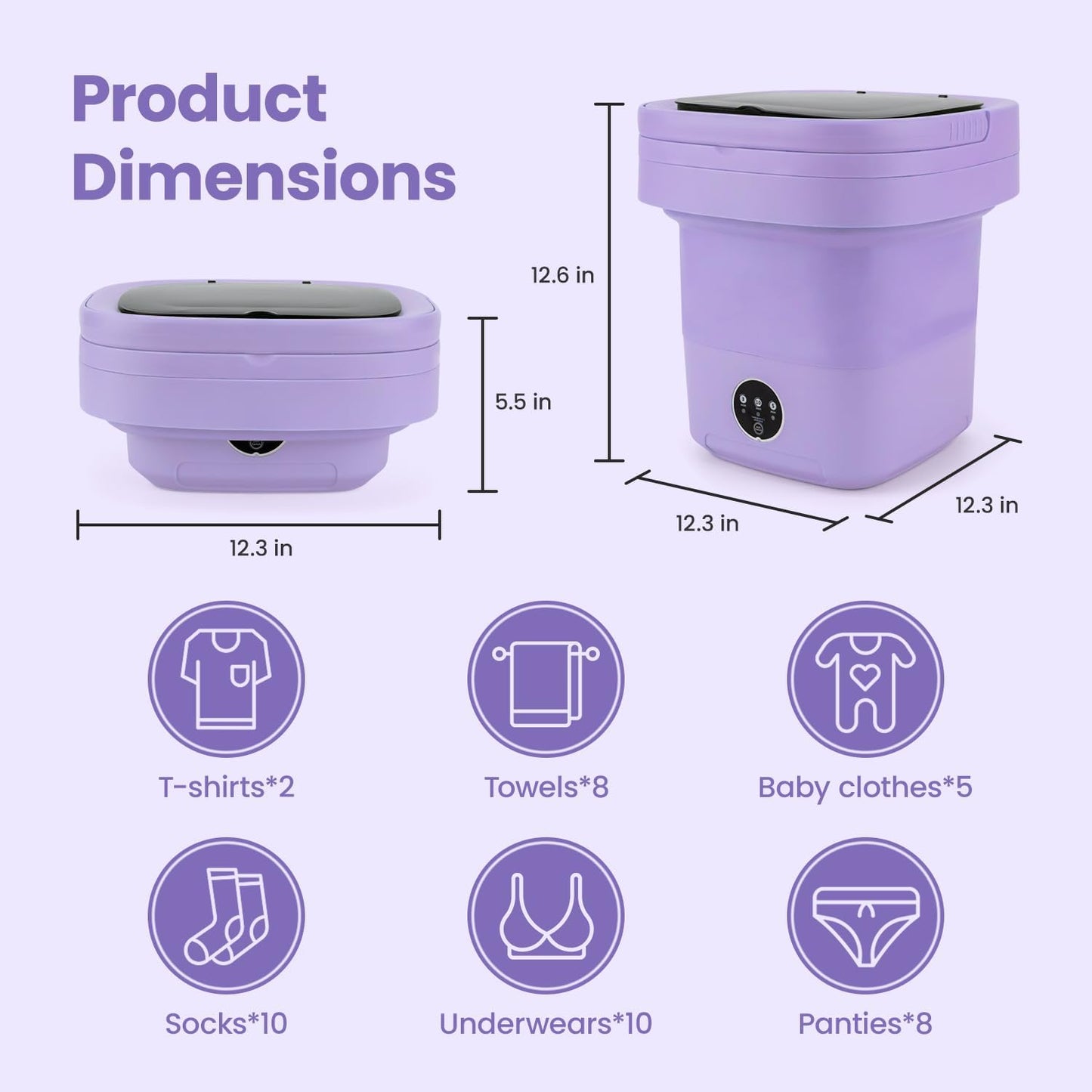 FETIONS Portable Washing Machine, 11L Foldable Washer with 3 Modes, Deep Cleaning for Underwear, Baby Clothes, and