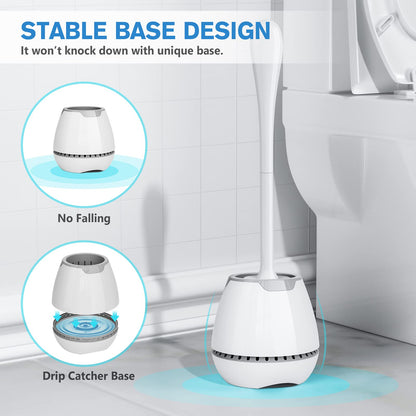 Toilet Brush and Holder, Toilet Bowl Brush with Ventilated Holder and Ergonomic Long Handle, Durable Bristles Toilet Scrubber Set for Bathroom Cleaning