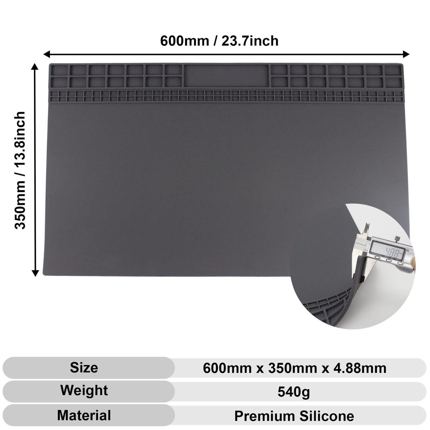 Extra Large Soldering Mat 23.7''x13.8'' Premium Silicone 932°F Heat Resistant Repair Mat Non-Slip Large Silicone Mat for Soldering Iron, DIY Projects, Electronics, Phone, Laptop Repair (Grey)