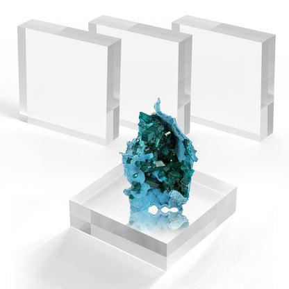 SAMYUCHO Acrylic Blocks 3 X 3 X 1 Inch 4 Pcs Acrylic Base Stand for Display Clear Block Square Riser Display Stands Pedestal Polished Cube for Jewelry trophy Props Collection Ring