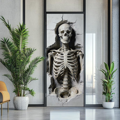 arricraft 2 Pcs 3D Self-Adhesive Door Sticker, 31.5"x78.7" Broken Wall Skeleton Decorations Door Murals Stickers PVC Removable Wallpaper Decoration for Bedrooms Living Room
