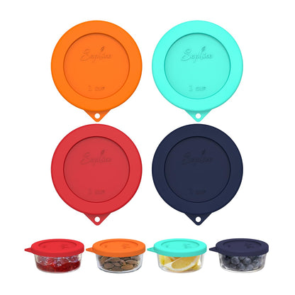 Sophico 1 Cup Round Silicone Storage Cover Lids Replacement for Anchor Hocking and Pyrex 7202-PC Glass Bowls (Container not Included) (Mix - 4 pack)