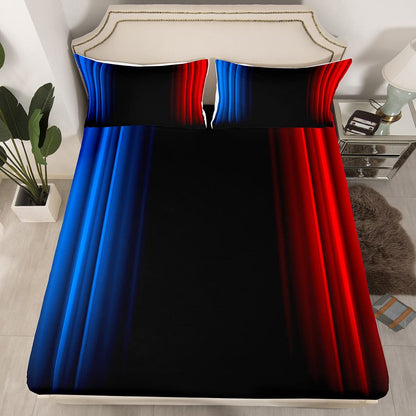Feelyou Geometric Abstract Ombre Women Bed Sheets Kids Teens Blue Red and Black Striped Sheet Set Decor Modern Fashion Bed Set Bedroom Collection 4Pcs Queen Size