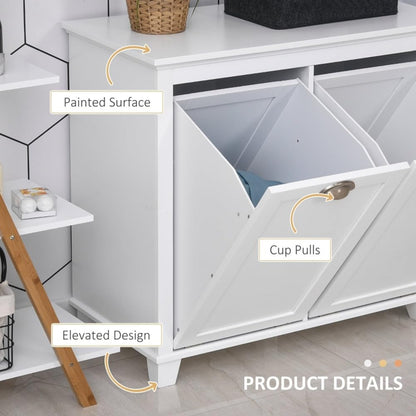 White Tilt Out Laundry Hamper Cabinet Bathroom Storage Organizer White Small Space Floor Standing Sorter with 2 Compartments Laundry Room Bedroom Hidden Hamper Freestanding Narrow Space Saving