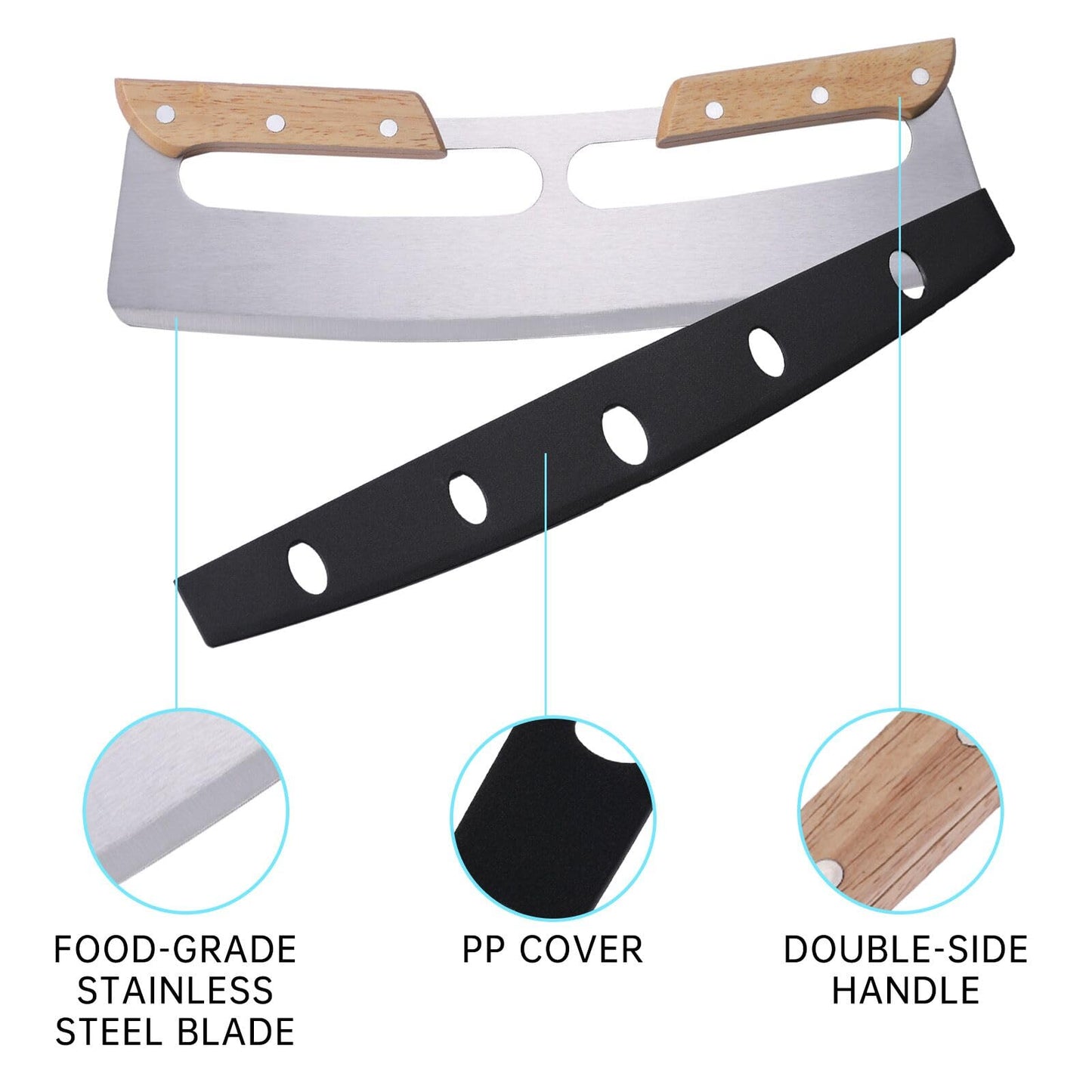 2 Pack Pizza Cutter Rocker with Wood Handles & Protective PP Cover, 14" 430 Stainless Steel Pizza Slicer Wheel, Big Pizza Knife Cutters Kitchen Tool (14 inch)