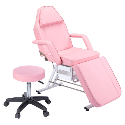Massage Salon Tattoo Chair with Hydraulic Stool, Adjustable Beauty Facial Bed Table, Pink, Face-Down Cradle for Esthetician
