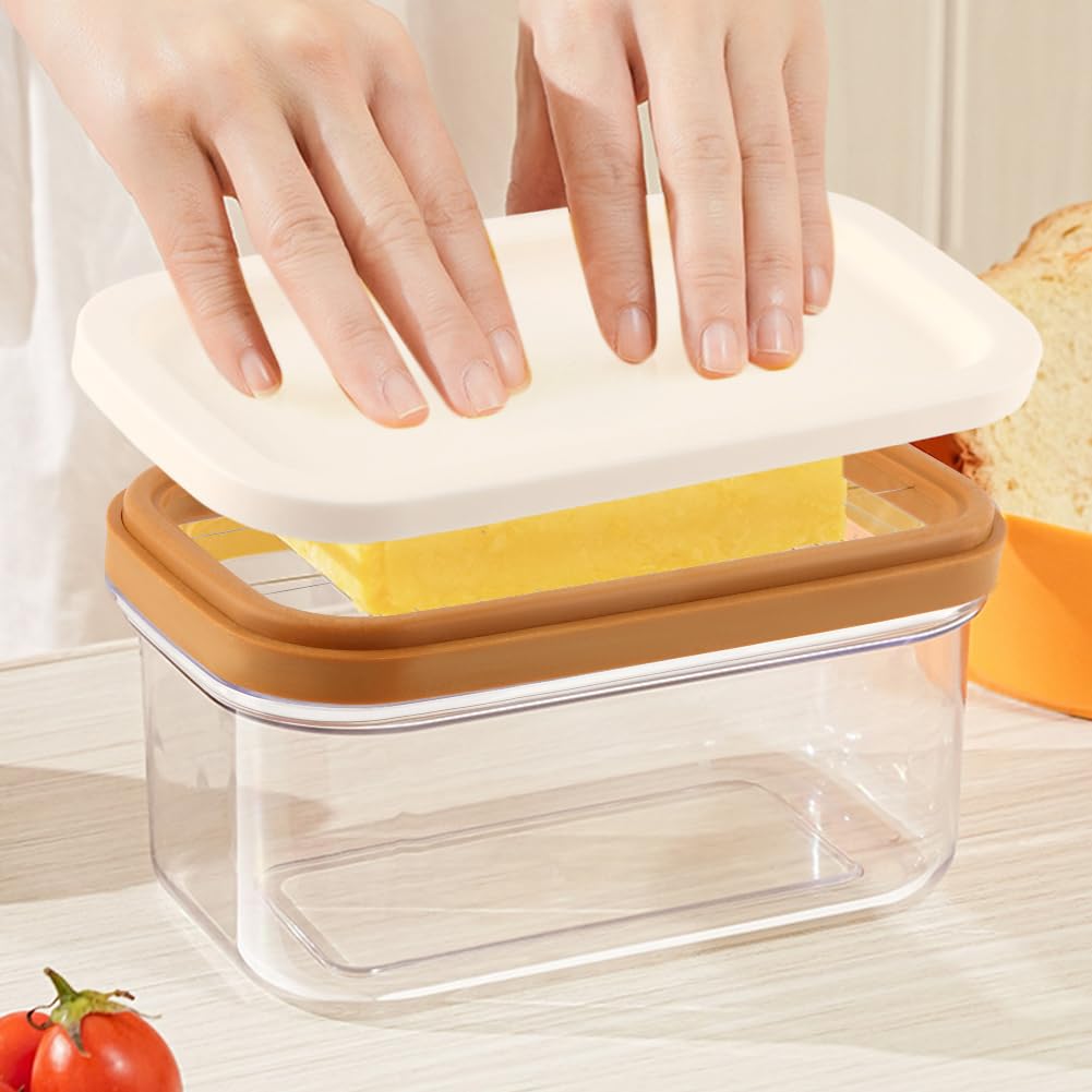 Butter Slicer Cutter Dish Keeper with Double Layer Stainless Steel Cutter Slicer, Airtight Butter Slicer Storage Case with Lid for Home Kitchen Fridge, Easy Cutting(SIZE:450g)