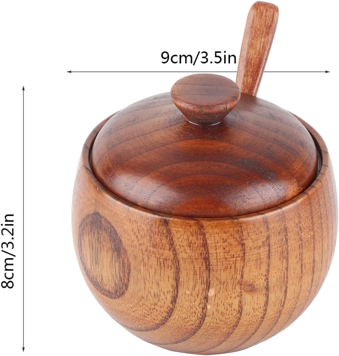 AYNEFY Solid Wood Spice Jar, Sugar Salt Pepper Storage Bowl with Spoon and Lid for Home Restaurant Food Shop