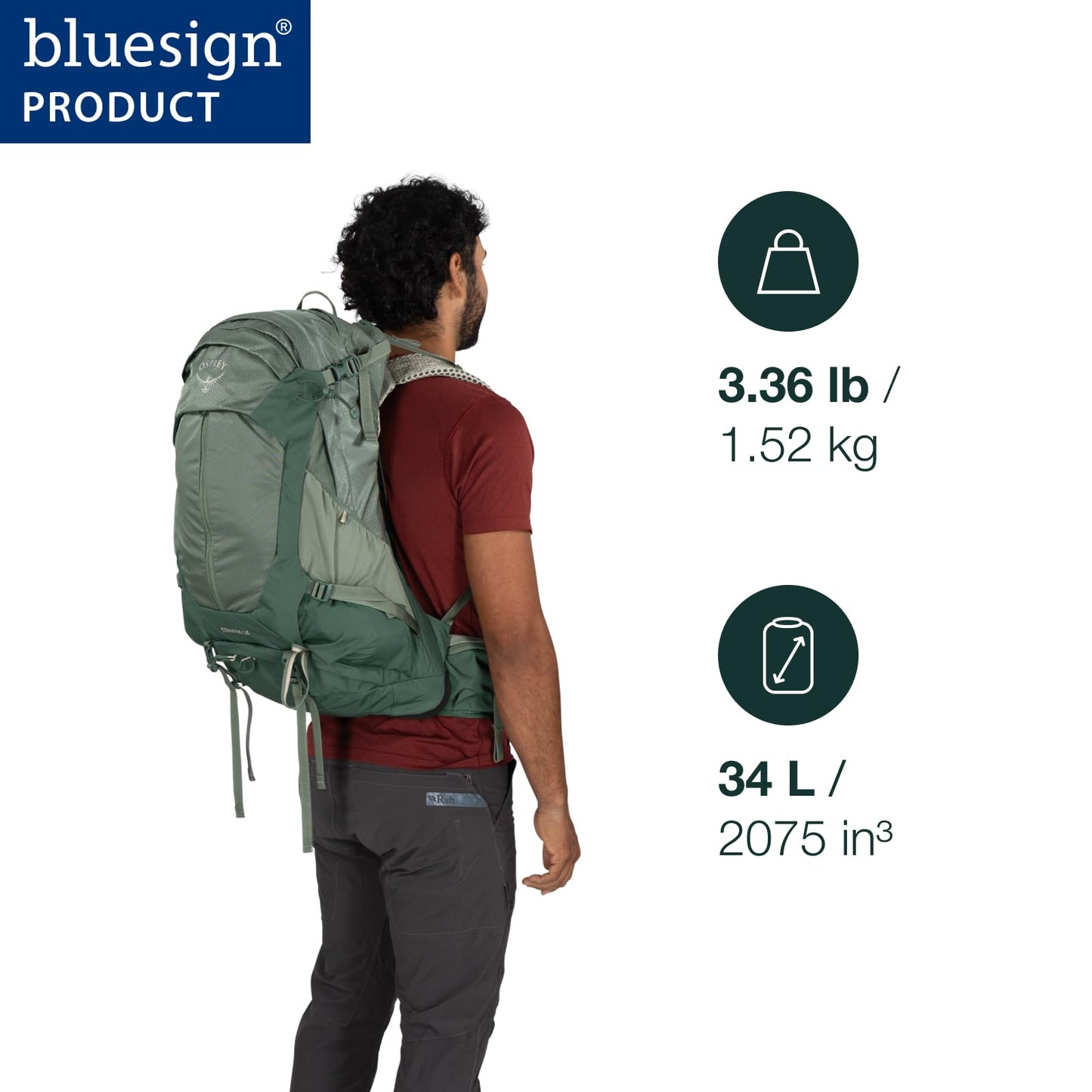 Osprey Stratos 34L Men's Hiking Backpack - Camping Bag with Waterproof Raincover, Bottle Pockets, & Gear Straps, Raven Black